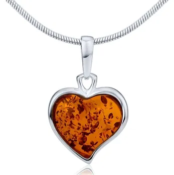 Přívěsek Stříbrný přívěsek srdce s přírodním jantarem AAJP6HM56