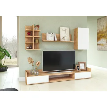 Obývací stěna Obývací sestava ENBRUN dub kraft zlatý/bílá mat