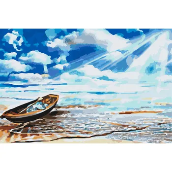 Malování podle čísel - Loďka na kraji moře Velikost: 40x60cm, Rámování: Pouze srolované plátno