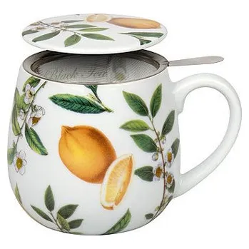 KP - Porcelánový hrnek buclák se sítkem My favourite tea Black - černý čaj - 420 ml