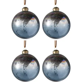 Vánoční dekorace Sada 4ks modro-stříbrná antik skleněná ozdoba koule - Ø 10 cm