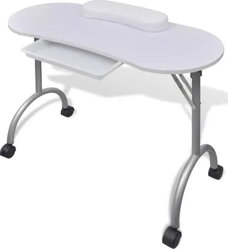 vida XL Skládací stolek na kolečkách na nehtovou manikúru bílý