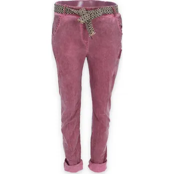 Dámské kalhoty Kalhoty s páskem 22746 Itálie barva: červená-bordó