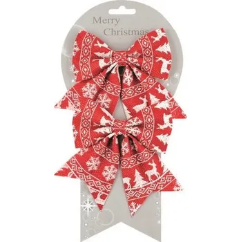 Mašle červená s norským vzorem 13 cm, 2 ks