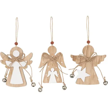Vánoce Anděl dřevěný s rolničkou na zavěšení 8 cm 4775