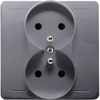 Elektrická zásuvka SIMON BMGZ2/43 dvojitá kolíková zásuvka s uzemněním stříbrná