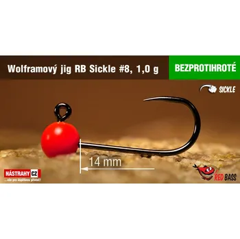 Rybářský háček Bezprotihrotý wolframový jig RedBass Sickle vel. 8 - 14 mm - #8 - 1,0 g, Red, 5 ks