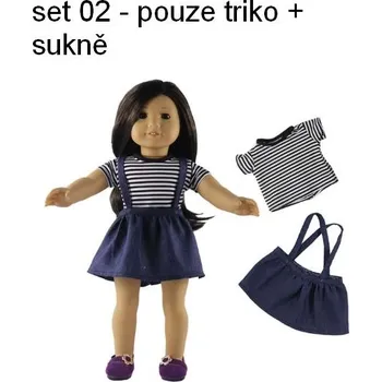 Sety tmavě modrého pruhovaného trika a sukýnky s kšandami pro Baby Born panenky Set: 02 - pouze triko + sukně
