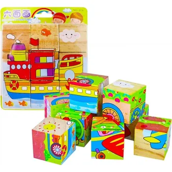 Dřevěná hračka Dřevěné kostky - dopravní prostředky - kubus