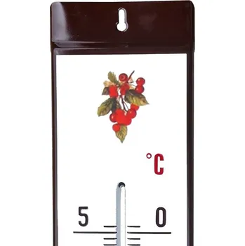 Domácí teploměr Venkovní teploměr smaltovaný, Hnědobílý 500x95 mm, Motiv třešně