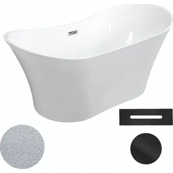 Besco Akrylátová volně stojící vana Amber Glam S 170x80 Barva: Bílá/stříbrná, Rozměry (cm): 170x80, Typ a barva výpustě: Click-Clack s přepadem, černá