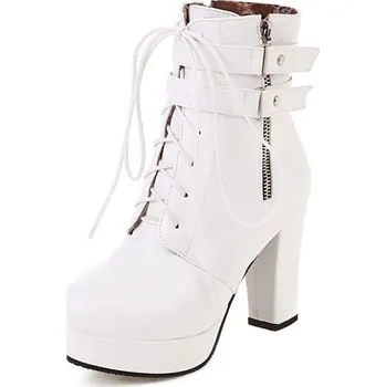 Dámské polobotky Módní polokozačky s pásky a zipem GoodDayGirl Fashion Barva: Bílá, Velikost: 44