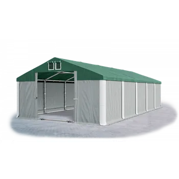 Zahradní stan Skladový stan 5x28x3,5m střecha PVC 560g/m2 boky PVC 500g/m2 konstrukce POLÁRNÍ Zelená Šedá Bílá
