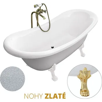 Vana Besco Volně stojící vana ze sanitárního kompozitu Amelia Glam S 190x77 bez přepadu Typ a barva výpustě: bez odpadového sifonu, Barva podpěrných nožek: Zlatá