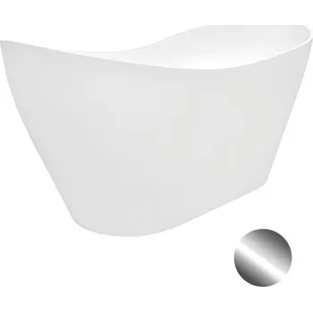Vana Besco Volně stojící vana z litého mramoru Viya 160x70 (170x71) Barva: Bílá, Rozměry (cm): 158x70,5, Typ a barva výpustě: Click-Clack s horním čištěním, chrom