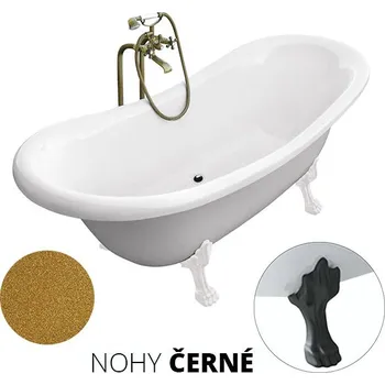 Vana Besco Volně stojící vana ze sanitárního kompozitu Amelia Glam Z 190x77 bez přepadu Typ a barva výpustě: bez odpadového sifonu, Barva podpěrných nožek: Černá mat