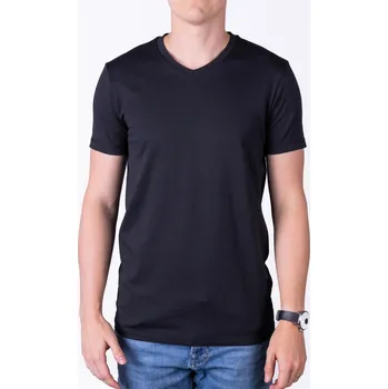 Pánské tričko Černé pánské tričko do V – Valdra– nanoSPACE by LADA Velikost: XL