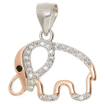 Šperk Stříbrný pozlacený přívěšek slon s čirými zirkony STRZ0900F
