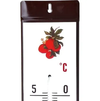 Domácí teploměr Venkovní teploměr smaltovaný, Hnědobílý 500x95 mm, Motiv jablka