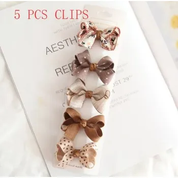 Čína Sada 5 ks klipů s textilní mašličkou do vlasů Barva: hnědá, puntík