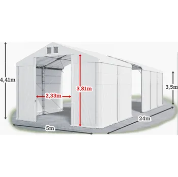 Zahradní stan Skladový stan 5x24x3,5m střecha PVC 560g/m2 boky PVC 500g/m2 konstrukce POLÁRNÍ Bílá Bílá Bílá