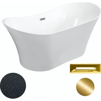 Vana Besco Akrylátová volně stojící vana Amber Glam G 170x80 Barva: Bílá/grafit, Rozměry (cm): 170x80, Typ a barva výpustě: Click-Clack s přepadem, zlatá
