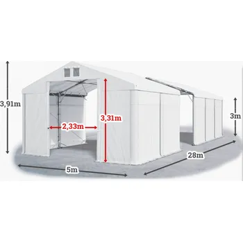 Zahradní stan Skladový stan 5x28x3m střecha PVC 560g/m2 boky PVC 500g/m2 konstrukce POLÁRNÍ Bílá Bílá Bílá