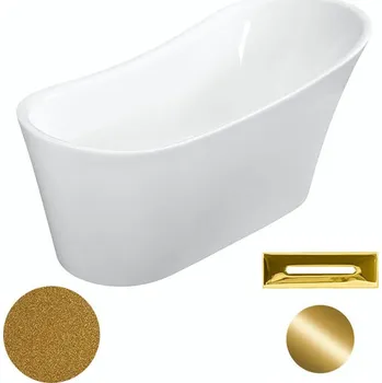 Vana Besco Akrylátová volně stojící vana Calima Glam Z 170x74 Barva: Bílá/zlatá, Rozměry (cm): 170x74, Typ a barva výpustě: Click-Clack s přepadem, zlatá