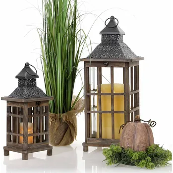 Lucerna Dřevěná lucerna MSL2553 - 40 cm hnědá