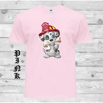 Chlapecké tričko detske-levne-bavlnene-tricko-potisk-pes-pozarnik Barva: Pink - růžová, velikost: 104