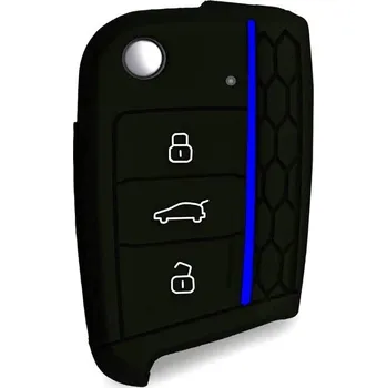 COVERKEYS Obal na klíč, kryt klíče Seat Leon III (2012 - 2020) silikonový, černý s modrým proužkem