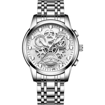 Hodinky Luxusní pánské hodinky s nerezovým páskem - stříbrná bílá