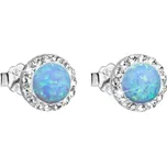 Stříbrné náušnice pecky se syntetickým opálem a Preciosa krystaly světle modré kulaté 31217.1 lt.blue