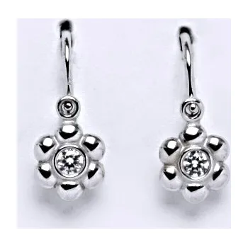 Náušnice Zlaté dětské náušnice kytičky čirý zirkon - VE213 bílé zlato (Dětské zlaté náušnice kytičky se zirkony)