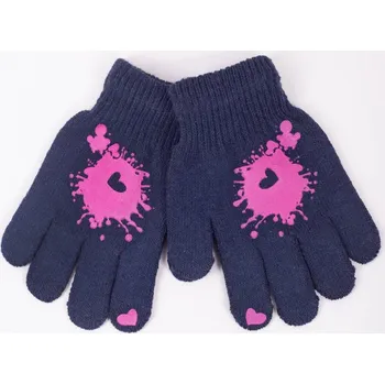Rukavice YO Rukavice dívčí prstové RED119G tm.modré se srdíčkem velikost rukavic: 18 cm
