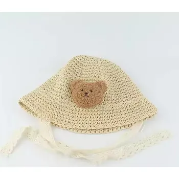 Klobouk Dívčí letní háčkovaný klobouček - béžový medvěd,52 cm (2-6 let)
