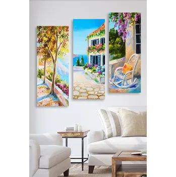 Bytová dekorace ASIR Obraz na MDF 3ks PŘÍMOŘSKÉ LETOVISKO 20 x 50 cm