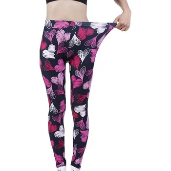 Dámské kalhoty Dámské elastické legíny s potiskem jiné vzory (16-29) Barva: Red White Heart, Velikost: XXL