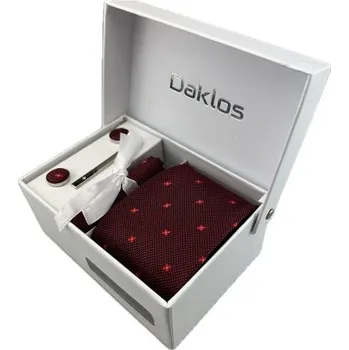 Kravata Luxusní set červený styl - Kravata, kapesníček, manžetové knoflíčky, kravatová spona v dárkové krabičce
