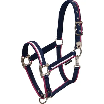 EQUESTRO Set ohlávky s vodítkem White Trim Equestro, navy/fucsia COB