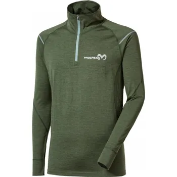 cyklistický dres Triko dlouhé pánské Progress NRZ merino rolák khaki melír M