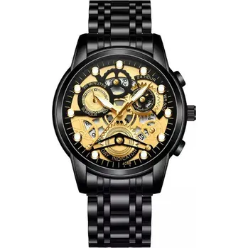 Hodinky Luxusní pánské hodinky s nerezovým páskem - Černé zlato