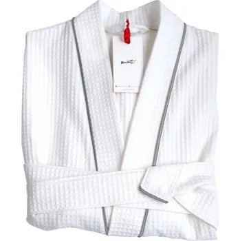 Pánský župan Zen Moment - Silver Edition: Bílý unisex kimono župan se stříbrným saténem Velikost: L-XL Bílý unisex kimono župan se stříbrným saténem