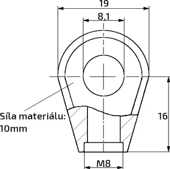Přívěs AL-KO Oko k plynové vzpěře 16x19x10, otvor 8,1mm, pro závit M8