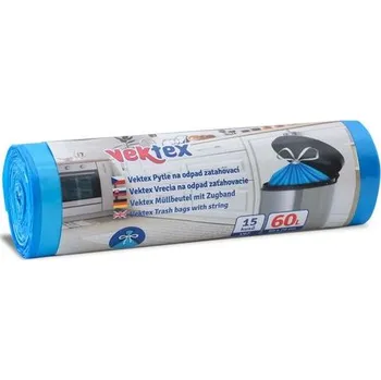 Odpadkový koš Sáčky odp. 60l-15ks-60x70cm,V6F, zatah. 15mik. modré VEKTEX