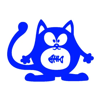 Samolepící dekorace SAMOLEPKA Kočka 042 pravá s rybou v bříšku (19 - modrá dynamic) NA AUTO, NÁLEPKA, FÓLIE, POLEP, TUNING, VLASTNÍ TEXT, TISK, AUTOSAMOLEPKY.cz, POLEPY, OBRÁZEK, LOGO, SAMOLEPKY