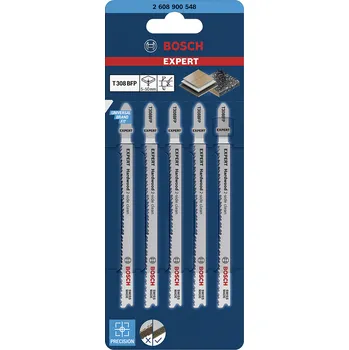 Pilový plátek 5x Pilový plátek (list) na laminované desky pro přímočaré - kmitací pily Bosch EXPERT Hardwood 2-side clean T 308 BFP - 117mm (2608900548)