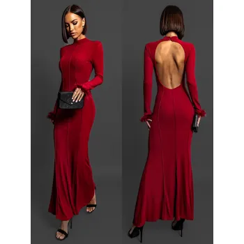 Dámské šaty Bordó večerní společenské šaty KALBIMI Velikost: L