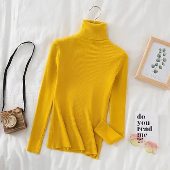 Dámský svetr Dámský měkoučký přiléhavý rolák s dlouhým rukávem Barva: Žlutá, Velikost: uni