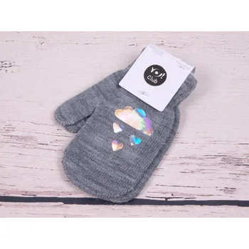 Rukavice Rukavice palčáky YO RED0236G šedé s reflexními srdíčky velikost rukavic: 14 cm